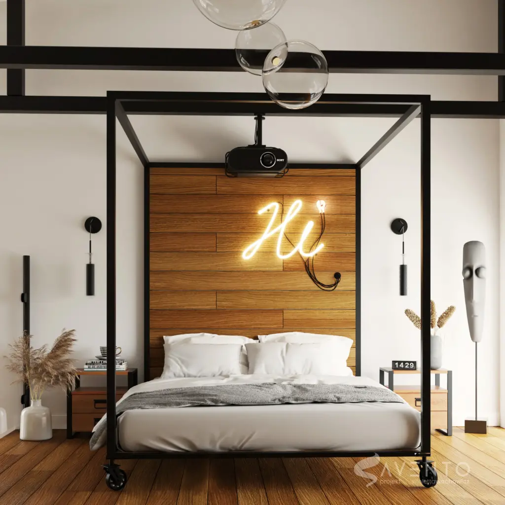Łóżko na kółkach w metalowej ramie. Projekt Savento