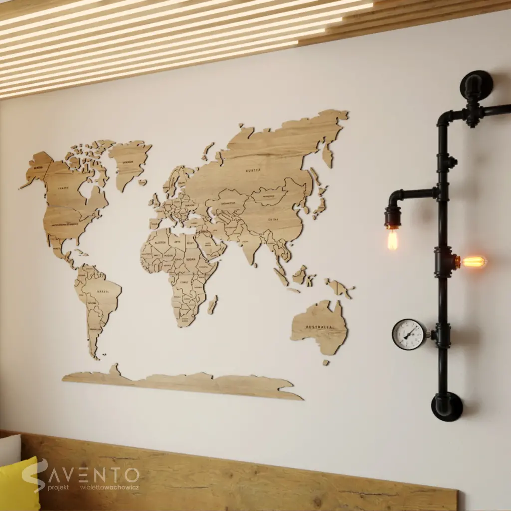 Mapa świata ze sklejki. Projekt i wykonanie Savento